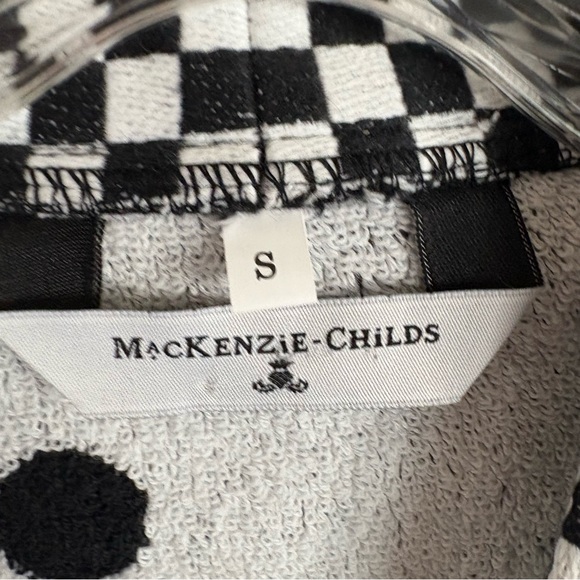 Rare Mackenzie Childs Multipattern Black Polkadot Check Cotton Bath Robe Sz S - Picture 5 of 7